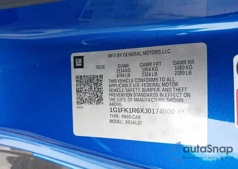 2018 Chevrolet Camaro Zl1 z USA, uszkodzony, nr VIN 1G1FK1R6XJ0174900